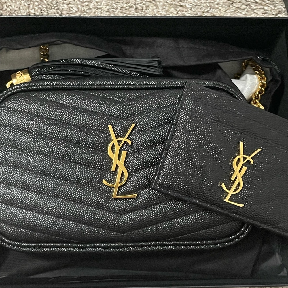 Yves Saint Laurent Black Quilted Leather Bag with matching Wallet